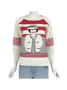 Chanel Mademoiselle Sweatshirt Top 01 a Size 38 White Red